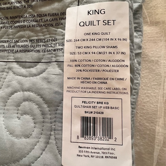 Laura Ashley “Felicity” Quilted King Pillow Shams Light Blue 100% Cotton - Picture 3 of 9